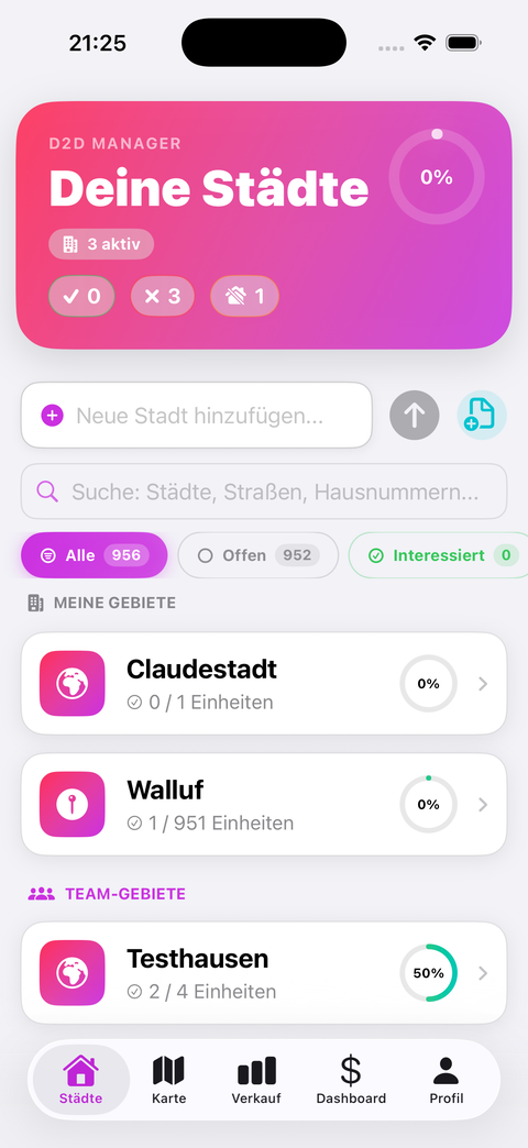TrackX Städteübersicht